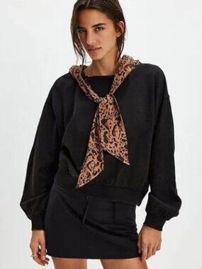 NWOT Free People Headscarf Hoodie Animal Print Small *Can fit Medium